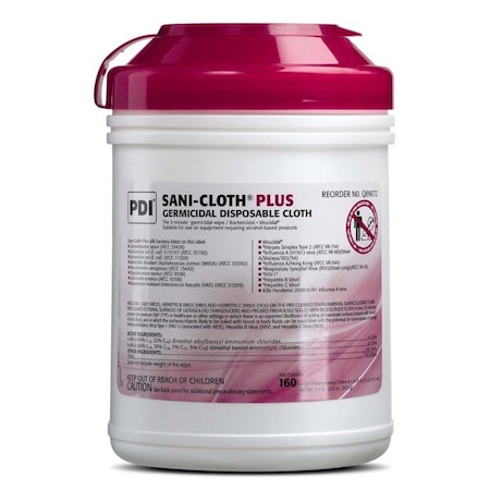Sani-Cloth Plus Germicidal Wipe Disinfectant Cleaner, Non-Sterile Canister, 6x63/4in, 160PK Q89072